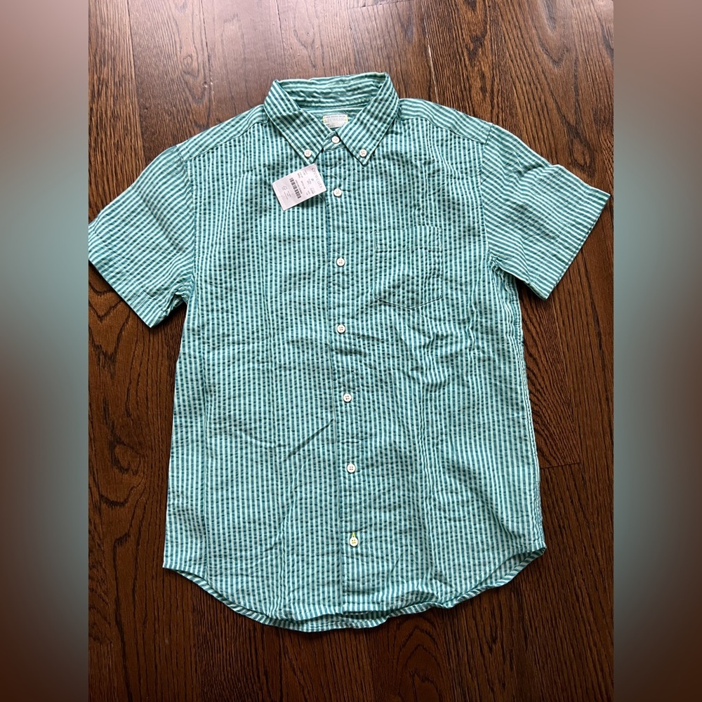 Crew cuts by J Crew shirt sleeve button down green and blue striped shirt